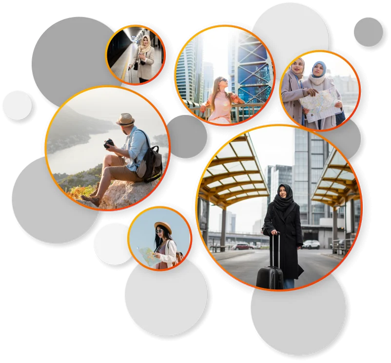 Collage of travellers exploring Dubai