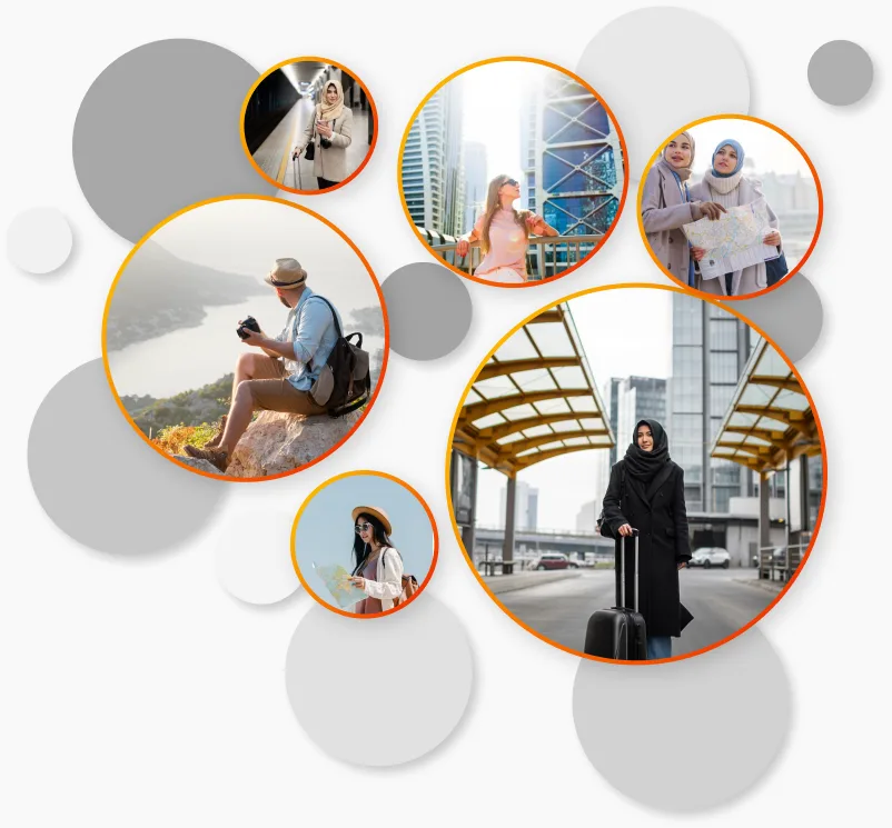 Collage of travellers exploring Dubai