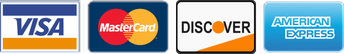 We accept Visa, Mastercard, Discover and American Express