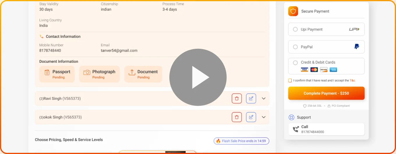 Dubai visa fee payment screen