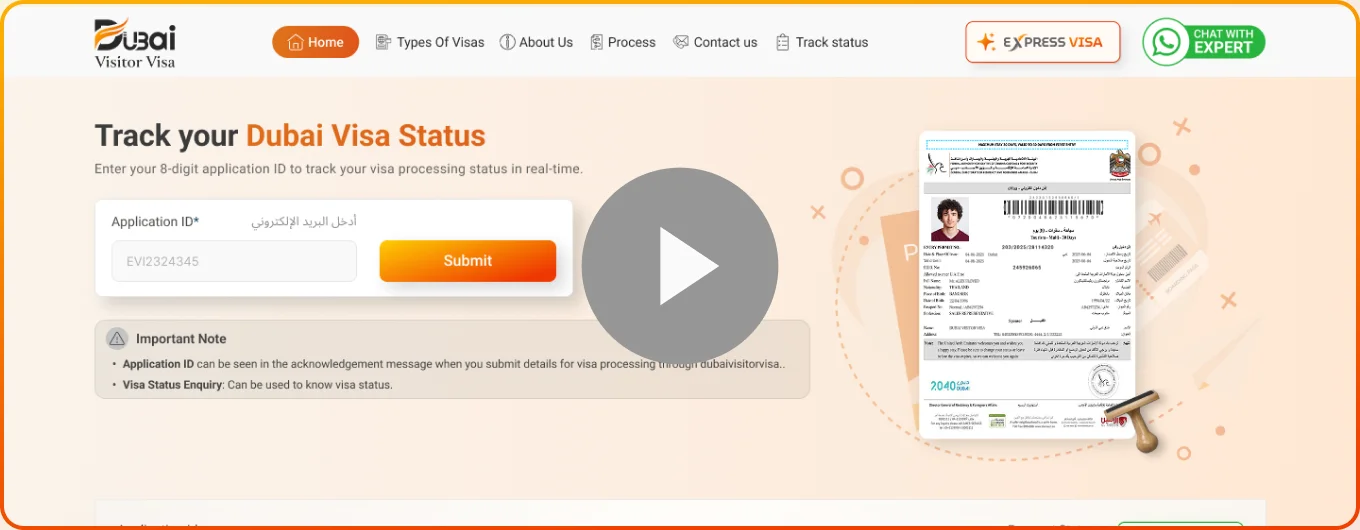 Dubai visa status tracking screen